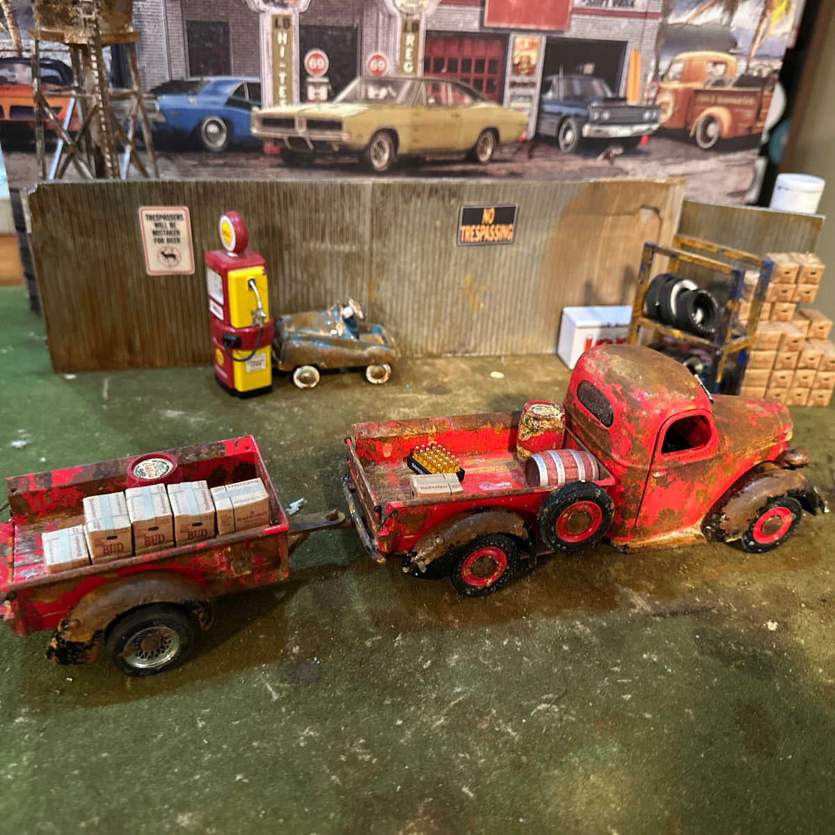 1938 International Harvester D2 Pickup Truck - Barn Find Cars - 1:25 DIECAST - With trailer