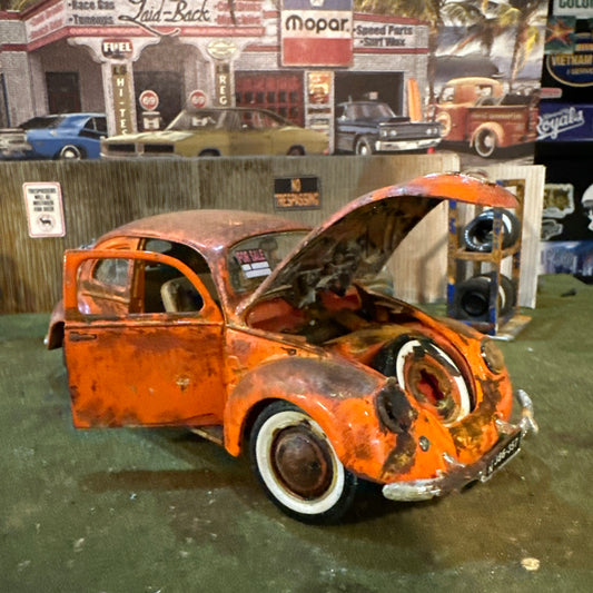 1951 Volkswagen VW - Orange - Barn Find Cars - 1:18 DIECAST - Weathered